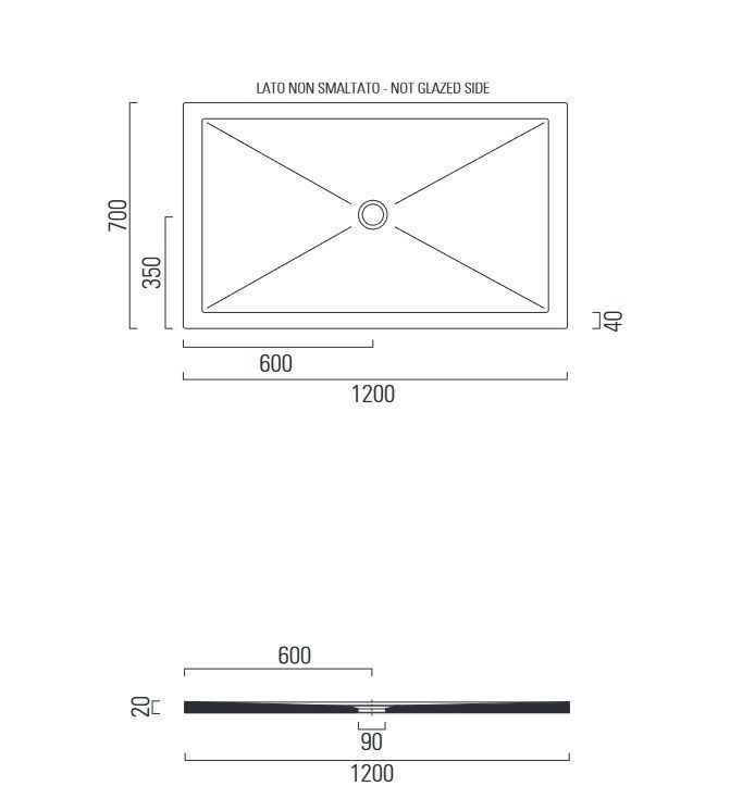 Керамический поддон GSI PURA H2 46120709 700х1200х20 мм, цвет белый матовый