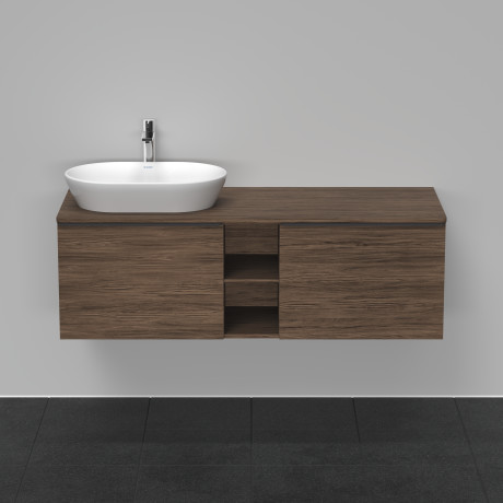 Тумба подвесная под раковину слева DURAVIT D-Neo DE4950L2121 1400 мм х 550 мм, с 2 выдвижными ящиками и открытой полкой, орех тёмный