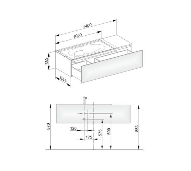 Тумба подвесная под раковину слева KEUCO EDITION 11 31163 390100 с одним выдвижным фронтом, с внутренней светодиодной подсветкой, корпус/фасад структурный лак, антрацит