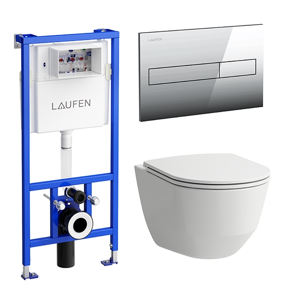 Комплект  Laufen Pack Pro  8.6996.6.000.000.R подвесной  унитаз rimless  с инсталляцией + клавиша + сиденье Slim