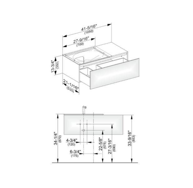 Тумба подвесная под раковину слева KEUCO EDITION 31153 390000 1050 мм х 350 мм, с одним выдвижным фронтом, корпус/фасад структурный лак, антрацит
