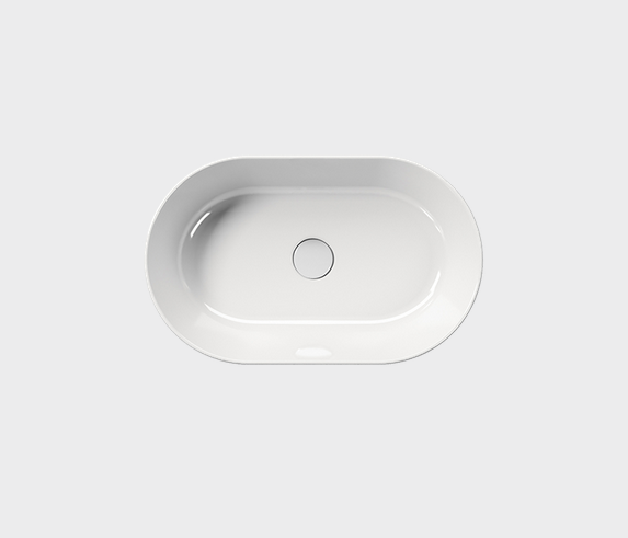 Раковина накладная овальная GSI KUBE X 9458PVC11 600 мм х 370 мм, без отверстия под смеситель, без перелива, с донным клапаном, цвет Белый глянцевый