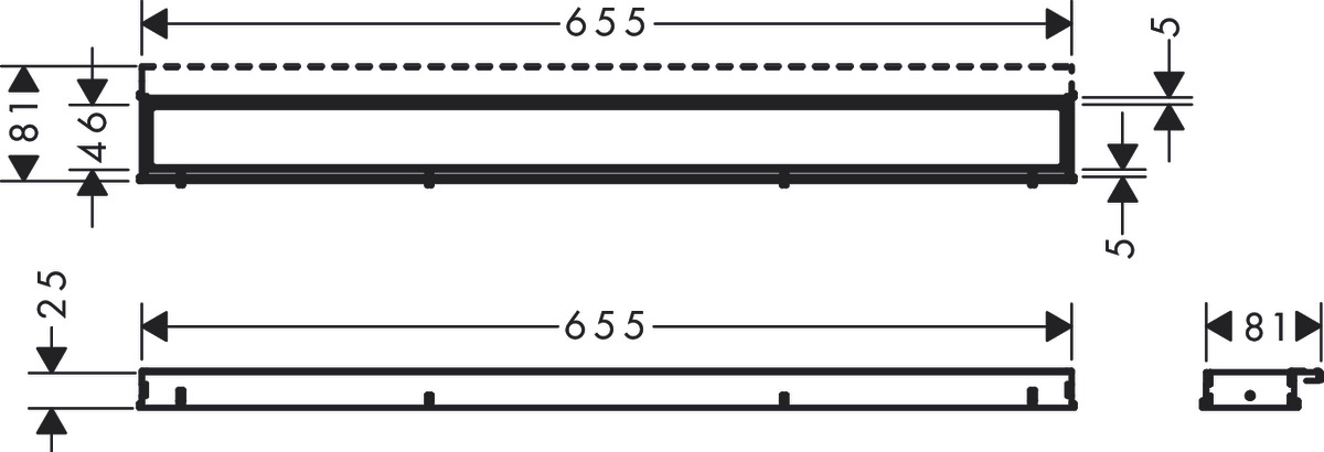 Внешняя часть линейного слива для душа HANSGROHE RainDrain Match 56037670 700 мм, c регулировкой по высоте, матовый чёрный