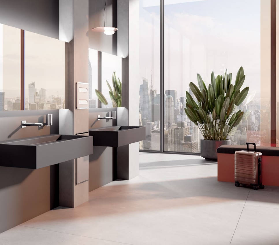 Смеситель электронный для раковины 59517 371101 с круглой розеткой, с питанием от сети, вылет 252 мм, с инфракрасным сенсором, чёрный матовый