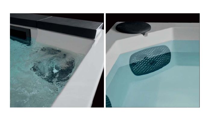 Бассейн с гидромассажем GRUPPO TREESSE QUARZ LIGHT POOL PQ2352BN00GR 2350 мм х 2350 мм х 900 мм, с фильтрацией, хромотерапией и дезинфекцией, белый/серый