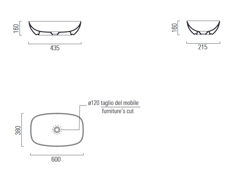 Раковина-чаша накладная GSI NUBES 978324 600 мм х 380 мм, без перелива, без отверстия под смеситель, для крепежа FLAVABO, цвет матовый Blush