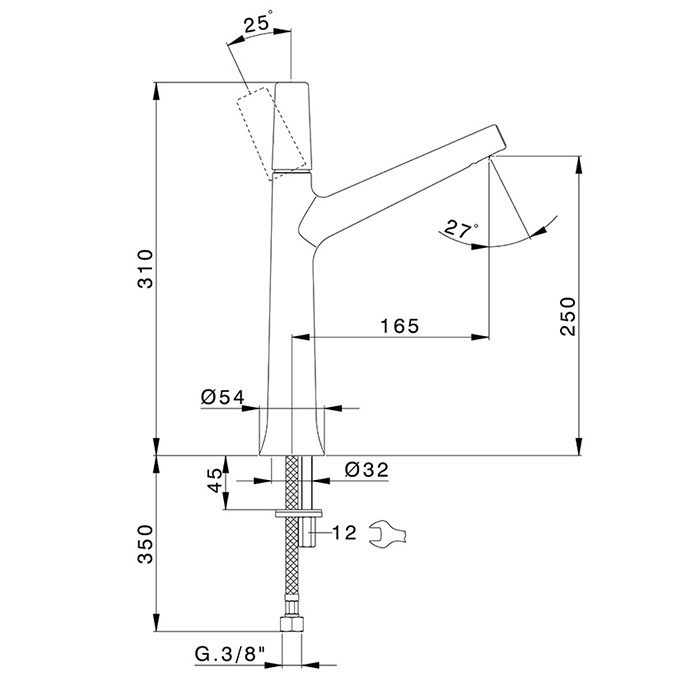 Смеситель для раковины однорычажный CISAL Vita VI00354440 без донного клапана, цвет Чёрный матовый