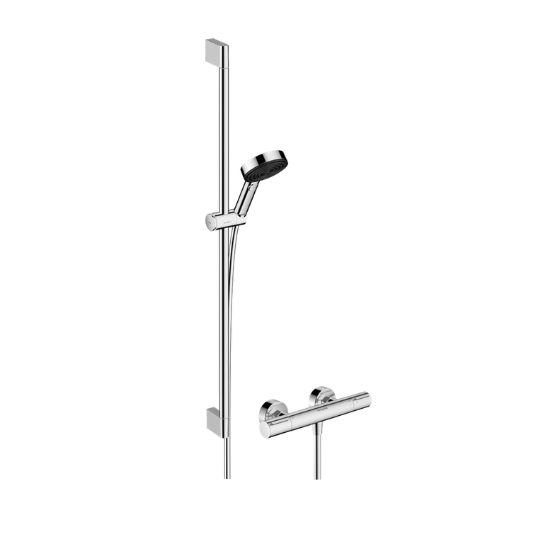 Душевой набор c термсостатом Ecostat Element HANSGROHE Pulsify Select 24271000 105 3jet, c EcoSmart и душевой штангой 900 мм, цвет Хром