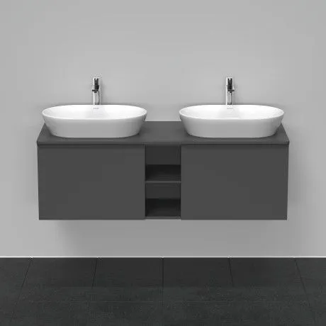 Тумба подвесная под две раковины DURAVIT D-Neo DE4950B4949 1400 мм х 550 мм, с 2 выдвижными ящиками и открытой полкой, графит матовый