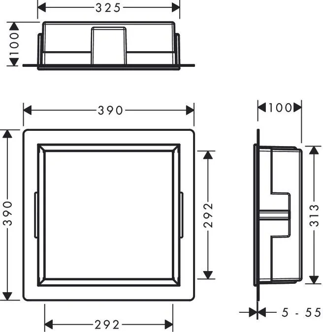 Настенный короб HANSGROHE XtraStoris Original 56061800 с интегрированной рамой 300 мм х 300 мм х 100 мм, полированная сталь