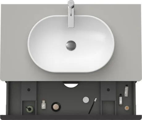 Тумба подвесная под раковину DURAVIT D-Neo DE4968040707 550 мм х 1000 мм, с двумя выдвижными ящиками и консолью, бетонно-серый матовый