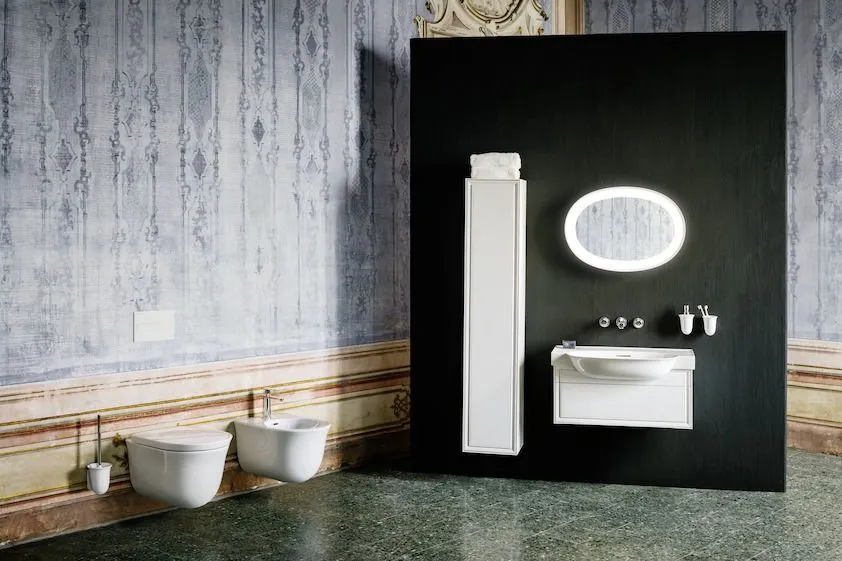 Высокий шкаф-пенал   Laufen  The  New Classic   4.0606.1.085.627.1  160 см, серый матовый лак, дверь левая, push and pull  