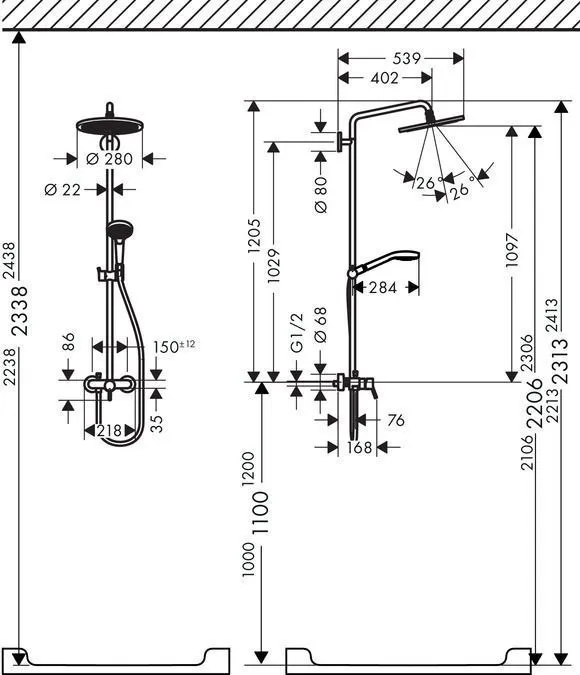 Душевая система Hansgrohe Croma Select 280 Air 1jet Showerpipe 26791000 хром