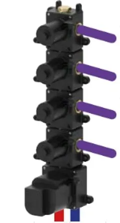 Встраиваемая часть термостатического смесителя ALMAR High Flow E176004 с 4 запорными вентилями, цвет Чёрный