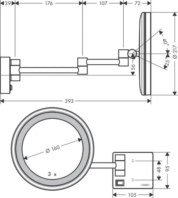 Косметическое зеркало с LED подсветкой HANSGROHE AddStoris 41790000 Хром