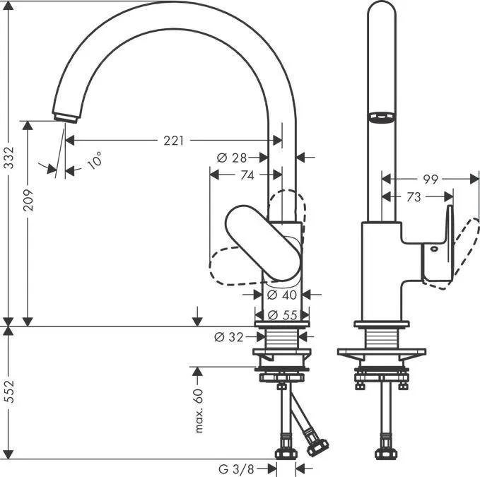 Смеситель для кухни HANSGROHE Vernis Blend M35 71870000 260 мм, c поворотным изливом, хром