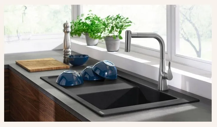 Однорычажный смеситель для кухни с вытяжным изливом 1jet HANSGROHE Metris Select M71 14786000 320, Eco, Select, Pull-Out, цвет Хром