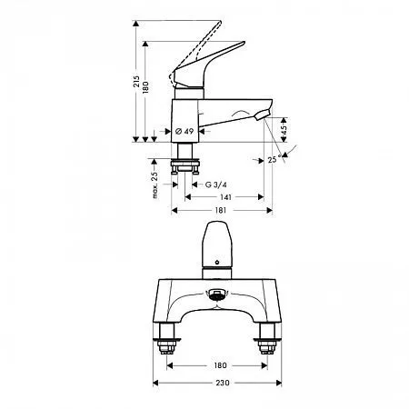 Смеситель на борт ванны Hansgrohe Metris 31423000 Хром