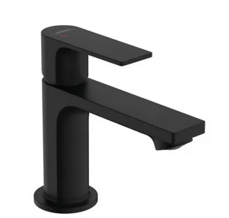 Однорычажный смеситель для раковины HANSGROHE REBRIS E 72585670 80 мм, с СoolStart, с металлическим сливным гарнитуром, чёрный матовый
