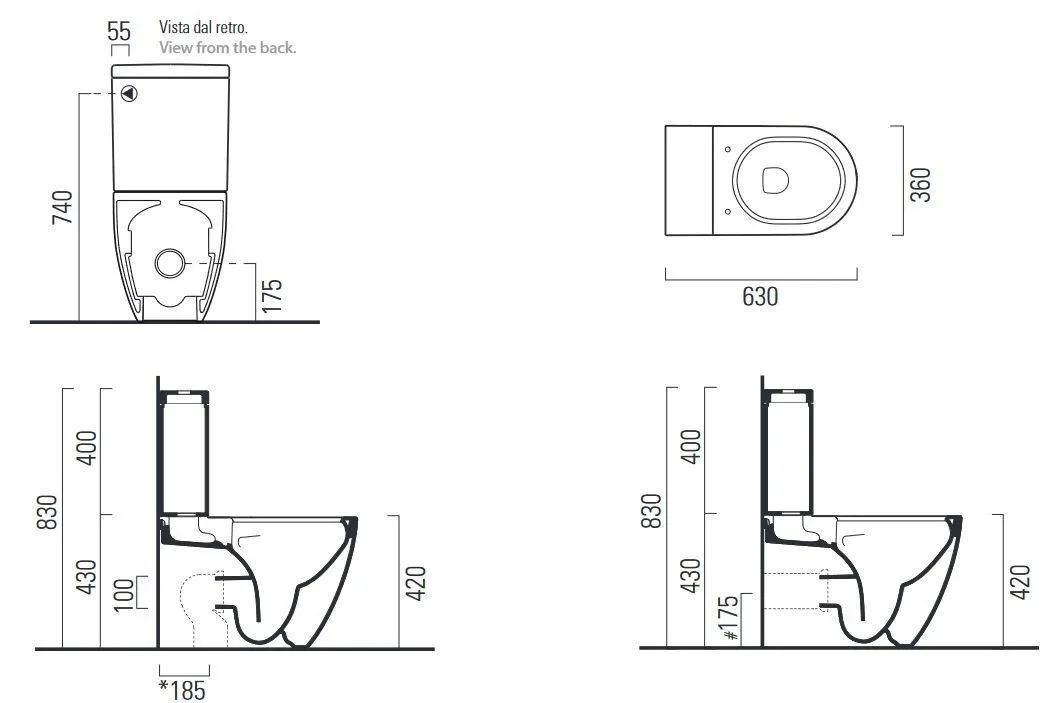 Унитаз напольный GSI PURA 880608 630х360 мм, Swirlflush, со сливом в стену, для крепежа FVB, цвет CRETA matte