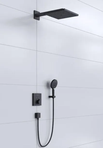 Душевая система скрытого монтажа с термостатом ShowerSelect HANSGROHE Raindance E 27939670 с ручным душем и шлангом, цвет Чёрный матовый
