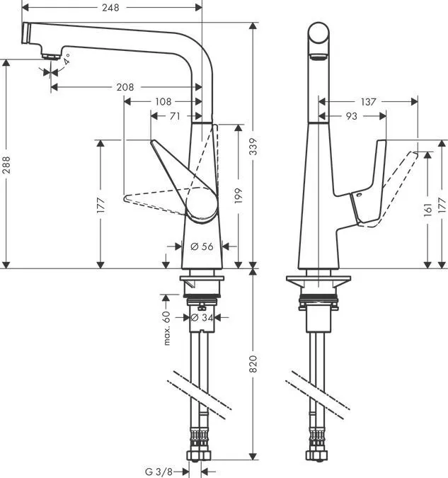 Смеситель для кухни с поворотным изливом Hansgrohe Talis Select S 72820000 Хром