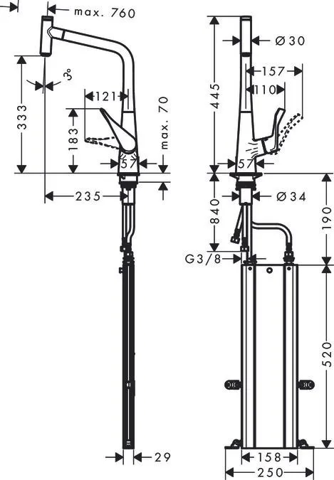 Смеситель для кухни Hansgrohe Metris Select M71 73803000 Хром