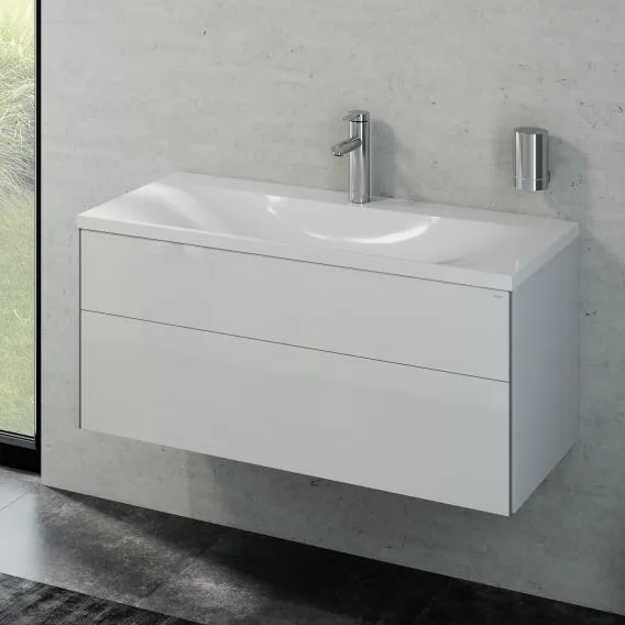 Комплект мебели KEUCO Royal Reflex.2  39604 210100 тумба 996 мм х 487 мм и умывальник 1000 мм х 490 мм, Белый глянцевый/белый