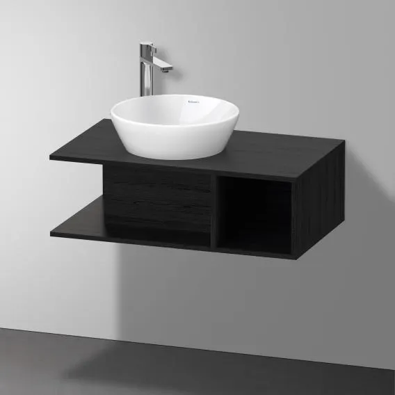 Тумба подвесная под раковину DURAVIT D-Neo DE491801616 800 мм х 480 мм, с консолью, с открытой полкой справа, чёрный дуб
