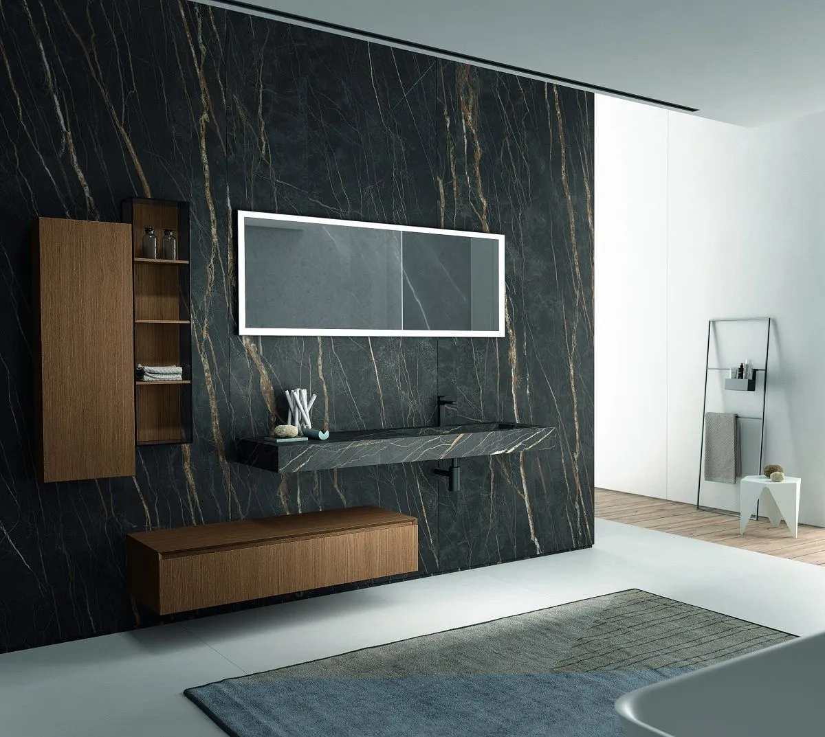 Полка для ванной комнаты BMT IKON 901 537 CMB 01 431   243х1090х172 мм, цвет Italian Walnut/Gres Noir Desir
