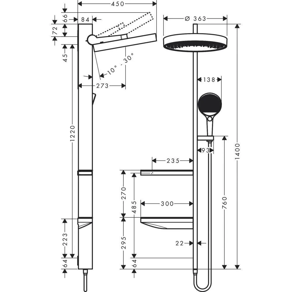 Душевая стойка Hansgrohe Showerpipe 360 26842700, скрытого монтажа, белый