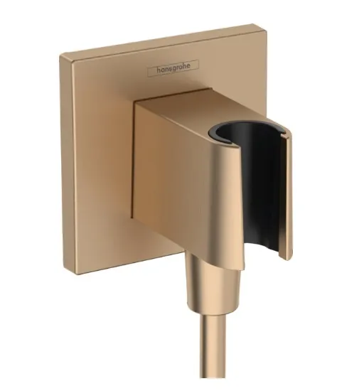 Шланговое подсоединение квадратной формы HANSGROHE FixFit E 26889140 со встроенным держателем ручного душа, цвет Шлифованная бронза