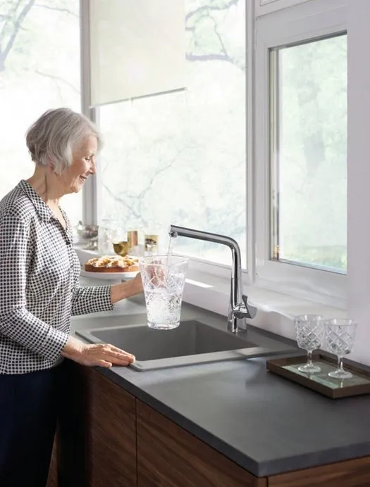 Однорычажный смеситель для кухни с вытяжным изливом 1jet HANSGROHE Metris Select M71 14786000 320, Eco, Select, Pull-Out, цвет Хром