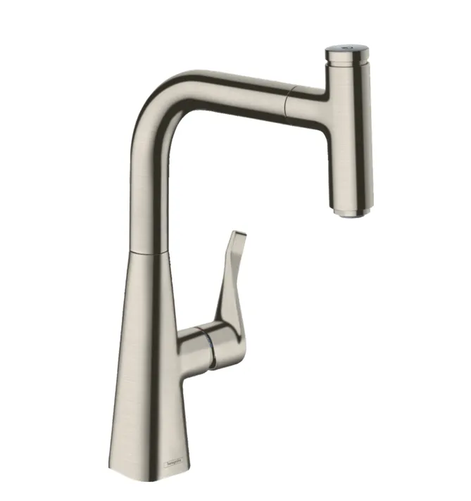 Однорычажный смеситель для кухни c вытяжным изливом 1jet HANSGROHE Metris Select M71 14857800 240 мм, цвет Под сталь
