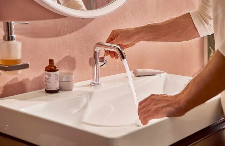 Смеситель однорычажный для раковины HANSGROHE TECTURIS S 73320000 110 мм, с EcoSmart+, с CoolStart, цвет Хром