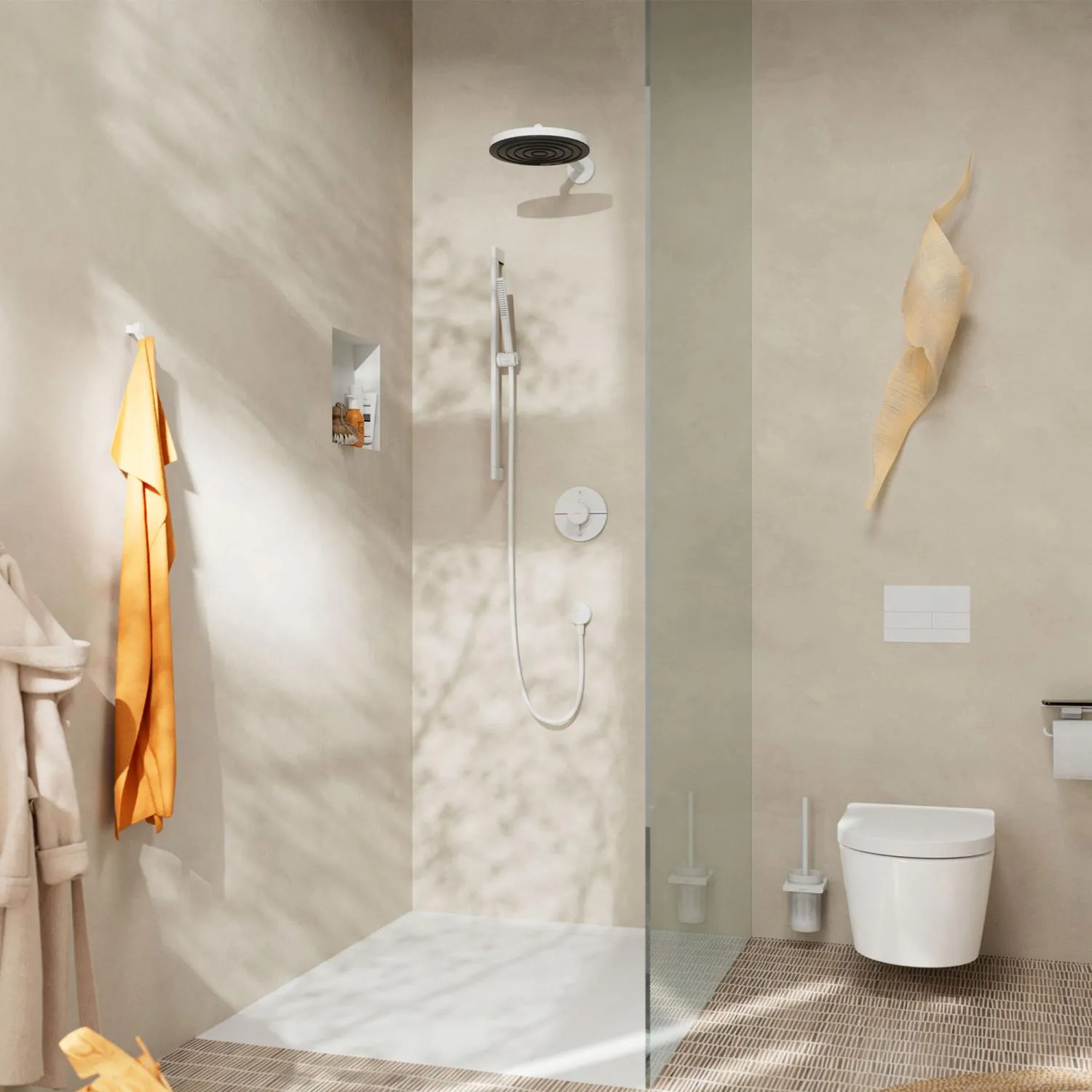 Душевой набор HANSGROHE Pulsify S 24373700 100 1jet, c EcoSmart и душевой штангой 650 мм, цвет Белый матовый