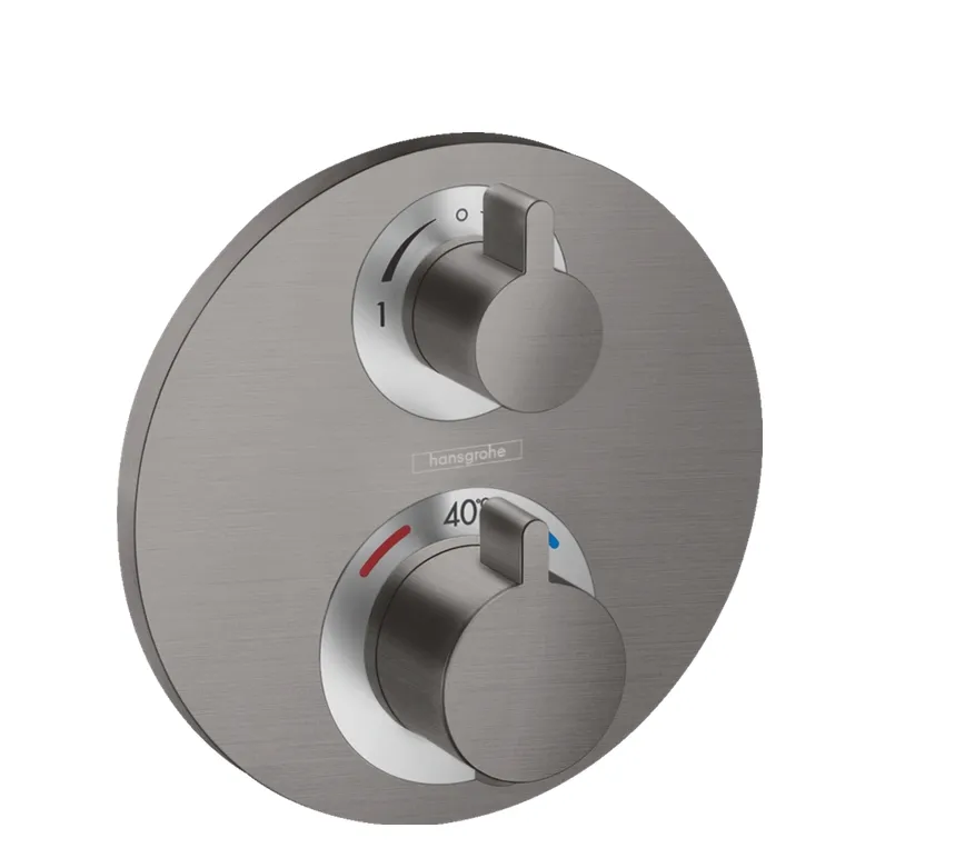Круглая наружная часть термостата Hansgrohe Ecostat S 15758340 2 потребителя, Цвет шлифованный чёрный хром