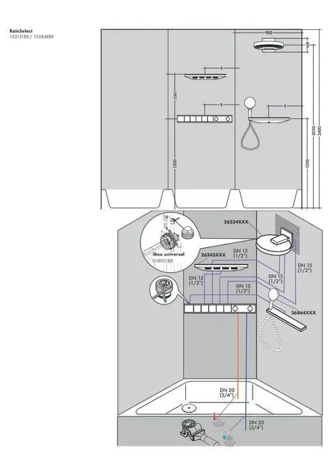 Скрытая часть термостата для душа Hansgrohe RainSelect 15313180 для 5 потребителей серый