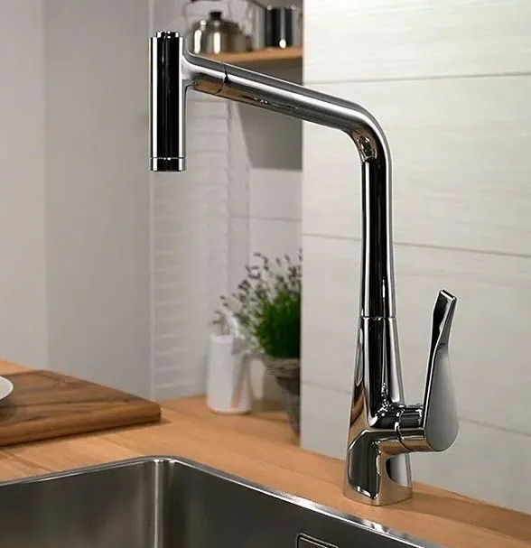 Однорычажный смеситель для кухни c вытяжным изливом 1jet HANSGROHE Metris Select M71 14857800 240 мм, цвет Под сталь