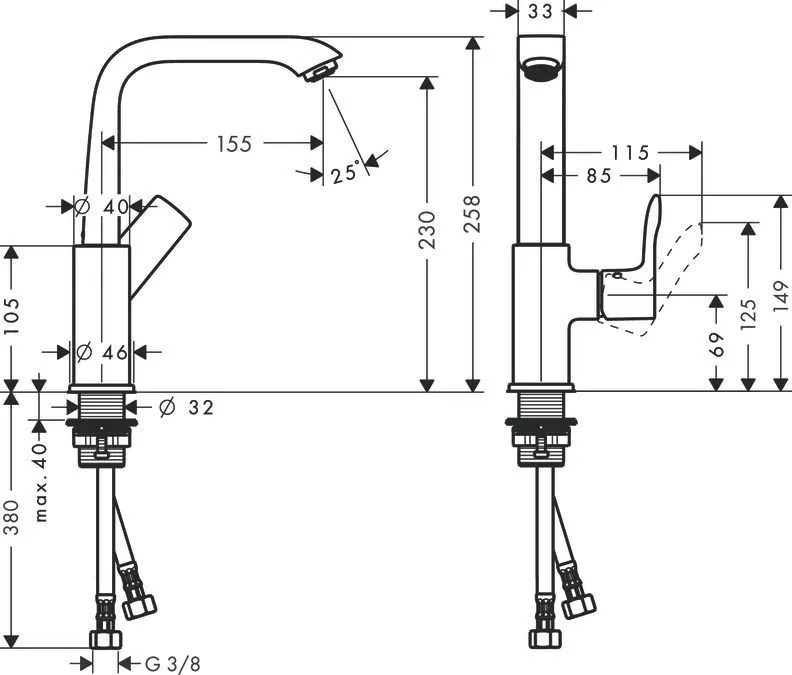 Смеситель для раковины высокий Hansgrohe Metris 31081000 Хром