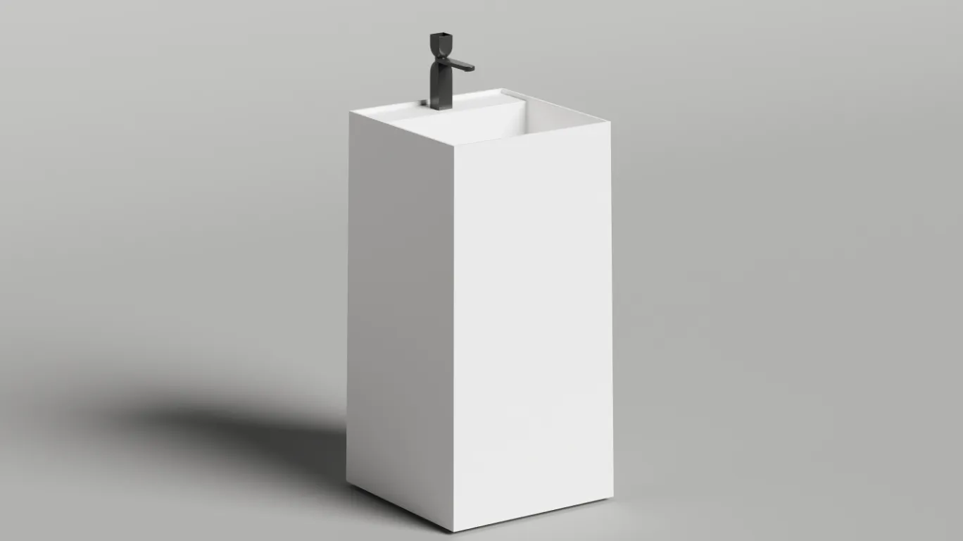 Раковина напольная квадратная SALINI ARMONIA SQUARE TOP 01 130521TM 450х450х900мм, S-Stone, донный клапан, сифон, декоративная накладка на слив, цвет Белый матовый