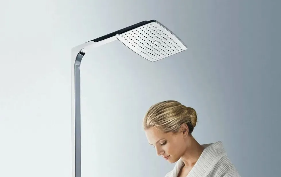 Душевая система с термостатом и ручным душем HANSGROHE Raindance E Showerpipe 360 1jet 27286400 с Ecosmart 9 л/мин, цвет Белый/Хром