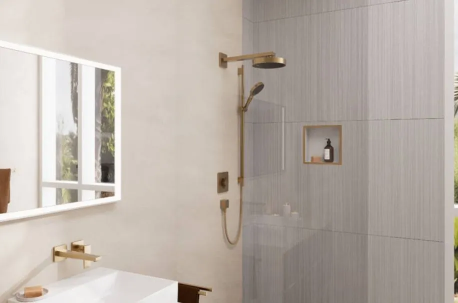 Настенный держатель для верхнего душа HANSGROHE Square 27694340 390 мм, цвет Чёрный шлифованный хром