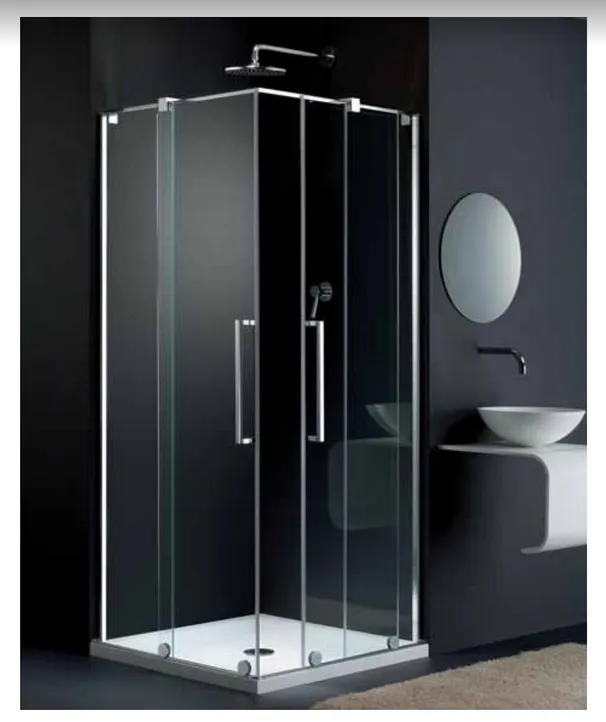 Левая часть для угловой кабины Provex S-Lite 0005 SK 05 GL L 1000 мм х 1950 мм, с раздвижной дверью и неподвижным сегментом, блестящий алюминий/стекло прозрачное