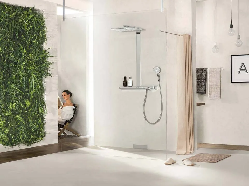 Душевая система с термостатом  и ручным душем HANSGROHE Rainmaker Select Showerpipe 460 2jet 27028400 с Ecosmart 9 л/мин , цвет Белый/Хром