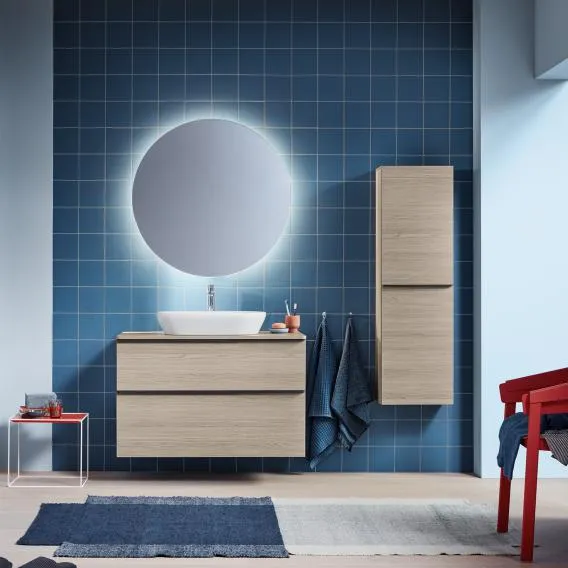 Тумба подвесная под раковину DURAVIT D-Neo DE4968040707 550 мм х 1000 мм, с двумя выдвижными ящиками и консолью, бетонно-серый матовый
