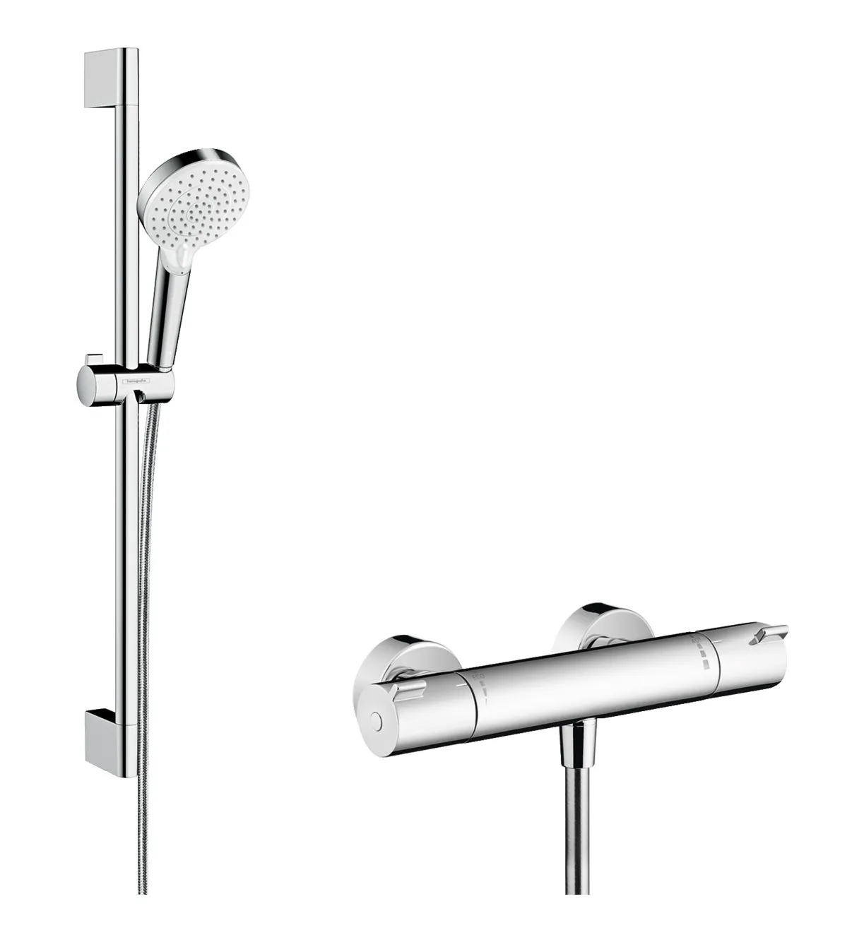 Душевая система с термостатом HANSGROHE Crometta 27812400 с ручным душем и шлангом, цвет Хром/Белый