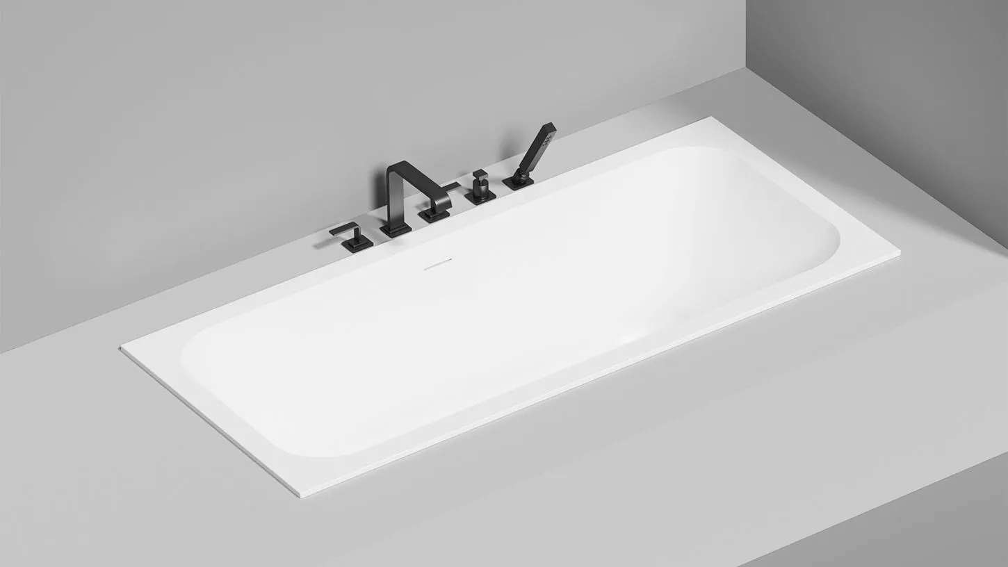 Встраиваемая прямоугольная ванна SALINI ORLANDA AXIS KIT 103313G 750х1700х600 мм, с регулируемыми ножками, из S-Sense, слив-перелив, сифон, донный клапан, цвет Белый глянцевый