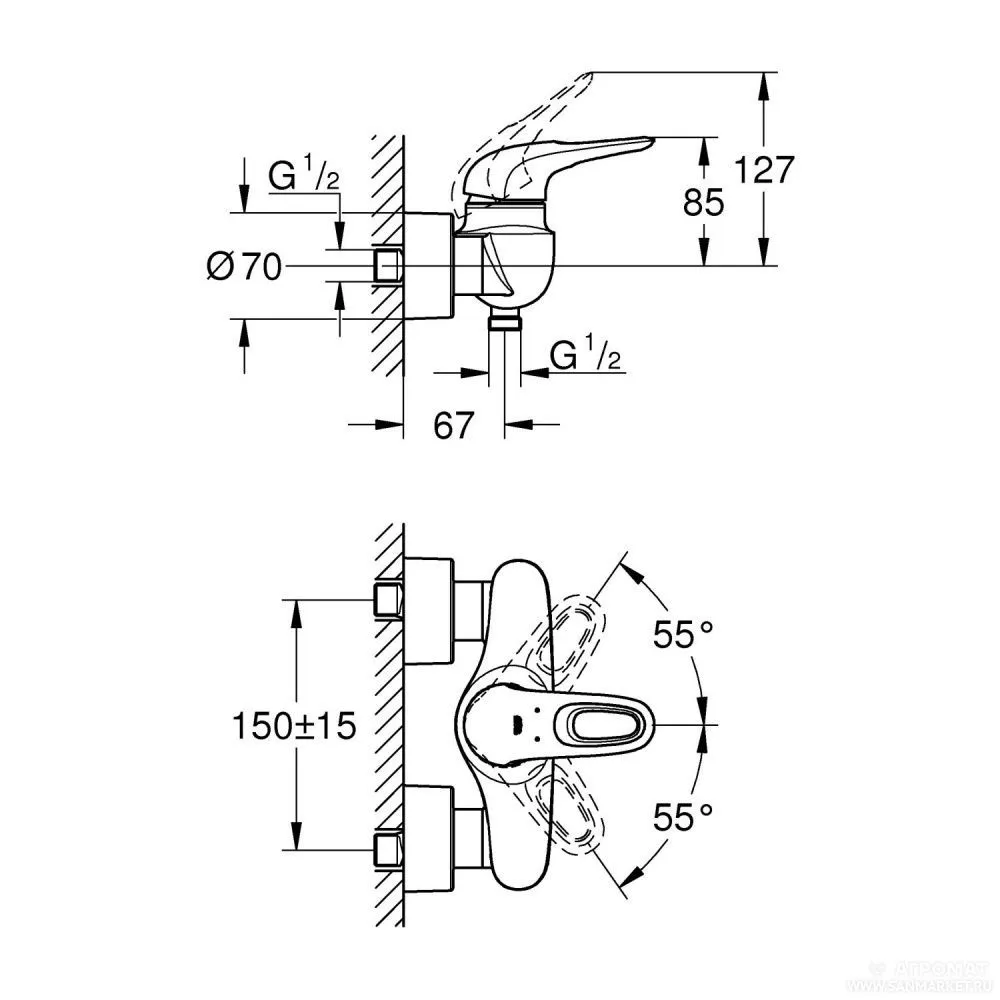 РАСПРОДАЖА Смеситель для душа GROHE Eurostyle 1300081 Хром