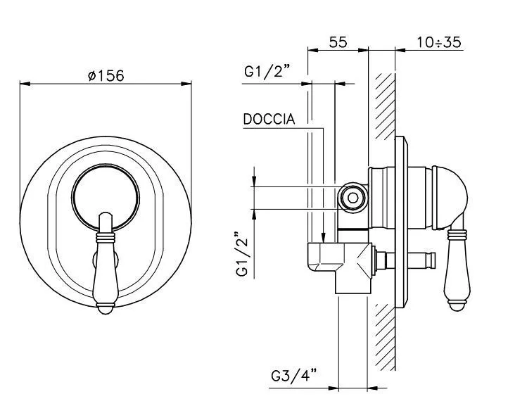 Внешняя часть смесителя для душа NICOLAZZI CINQUANTA 3460CR76 с переключателем, хром/белый